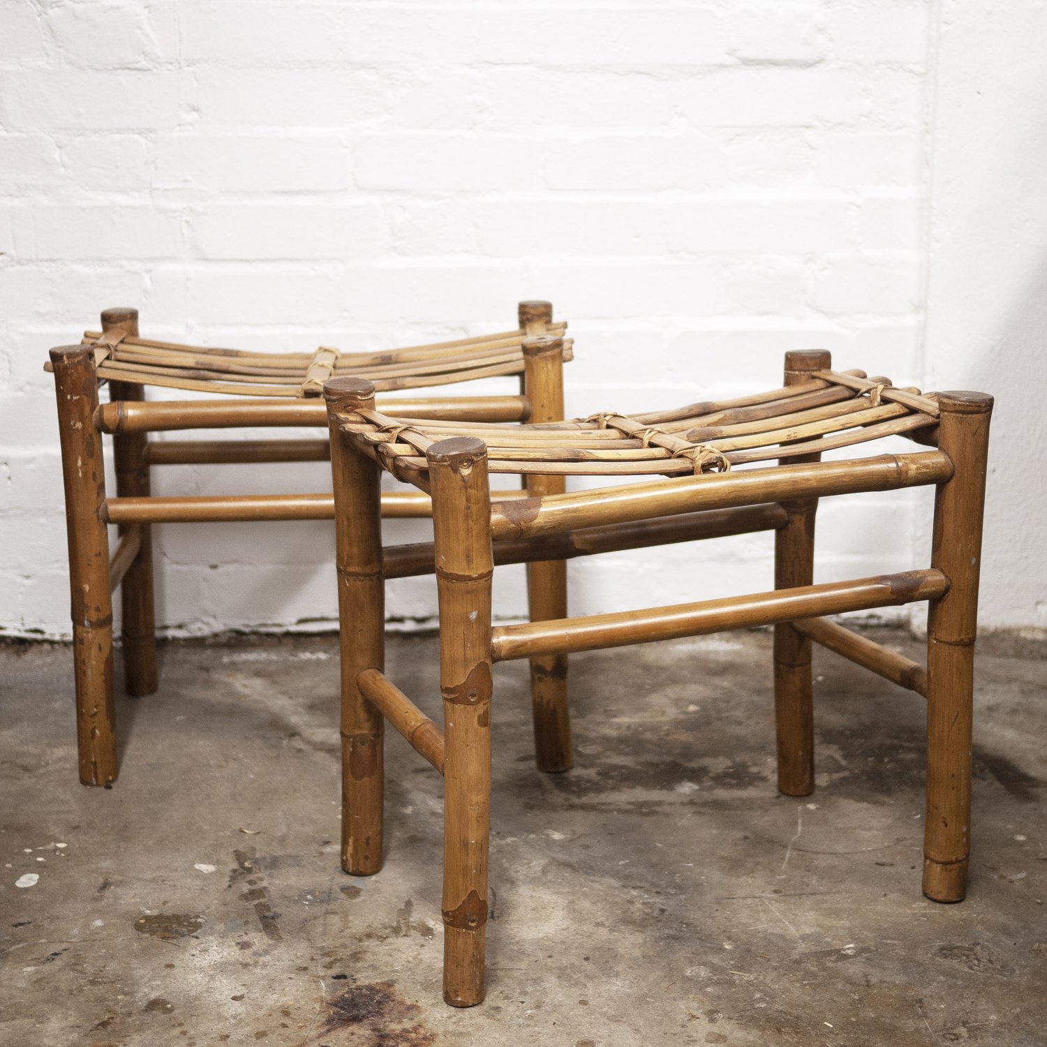 Pair of Vintage Bamboo Stools, 1980s