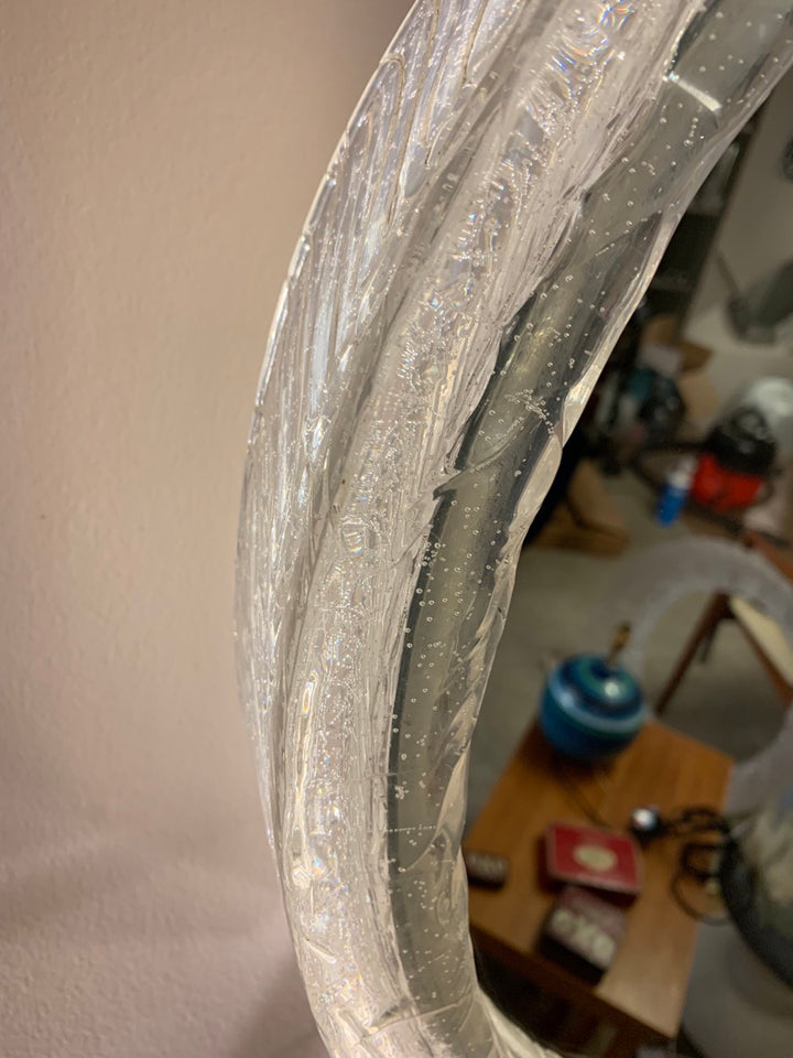 Circular Illuminated Lucite Wall Mirror, 1970s