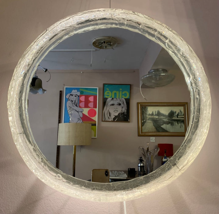 Circular Illuminated Lucite Wall Mirror, 1970s