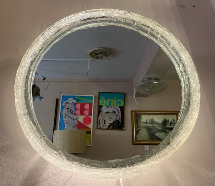 Circular Illuminated Lucite Wall Mirror, 1970s