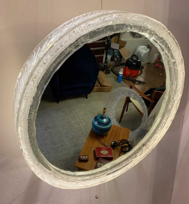 Circular Illuminated Lucite Wall Mirror, 1970s