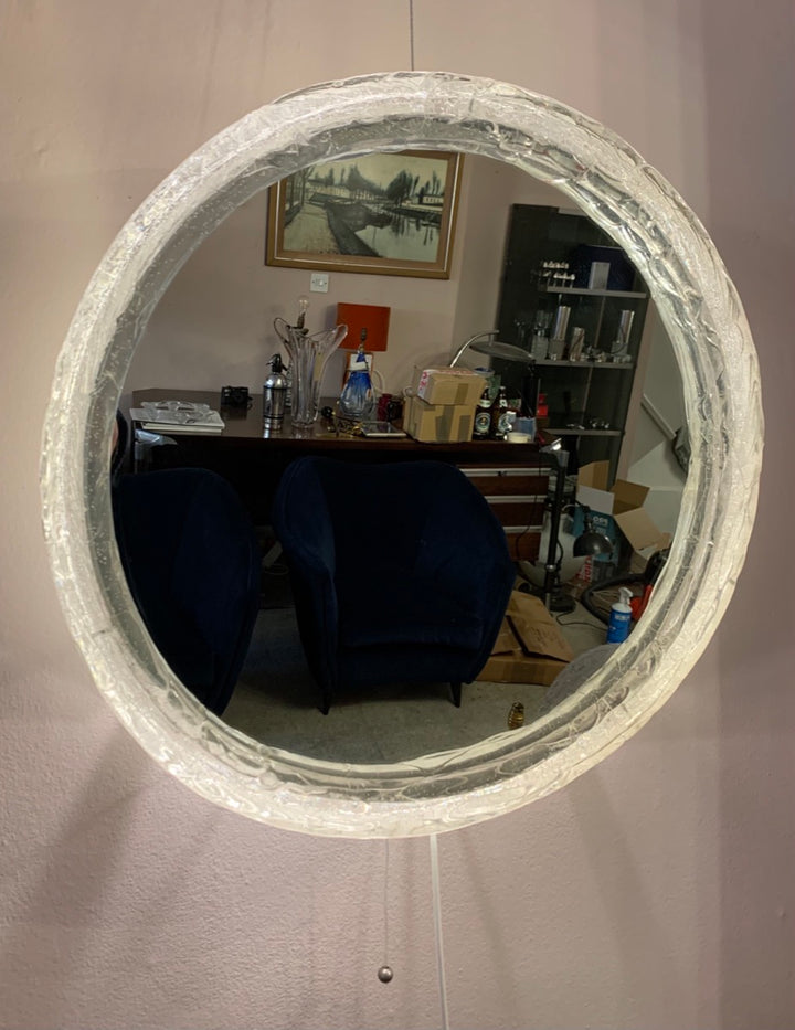 Circular Illuminated Lucite Wall Mirror, 1970s