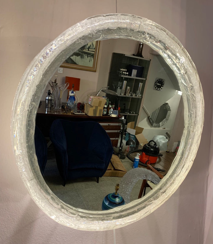 Circular Illuminated Lucite Wall Mirror, 1970s