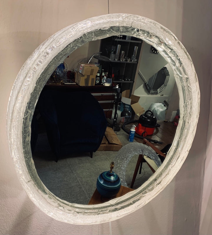 Circular Illuminated Lucite Wall Mirror, 1970s