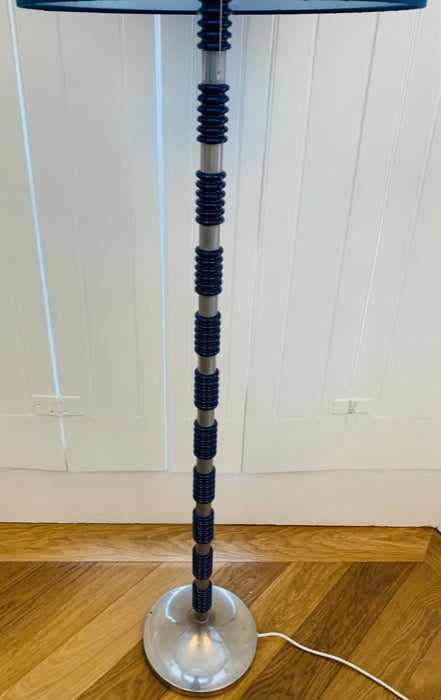 1970s Brushed Chrome & Cobalt Blue Glass Floor Lamp