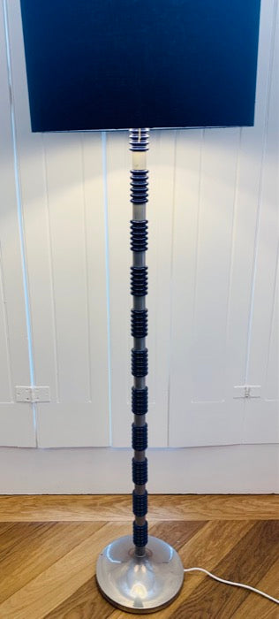 1970s Brushed Chrome & Cobalt Blue Glass Floor Lamp