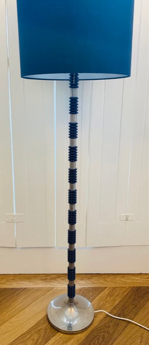 1970s Brushed Chrome & Cobalt Blue Glass Floor Lamp