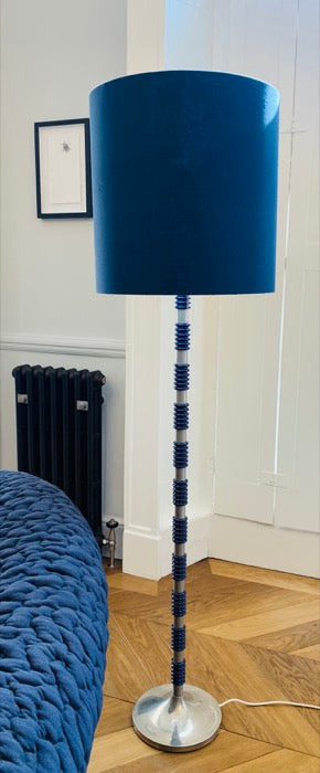 1970s Brushed Chrome & Cobalt Blue Glass Floor Lamp