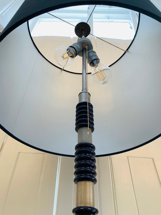 1970s Brushed Chrome & Cobalt Blue Glass Floor Lamp