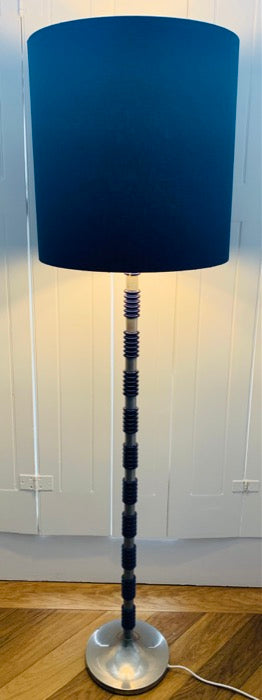 1970s Brushed Chrome & Cobalt Blue Glass Floor Lamp