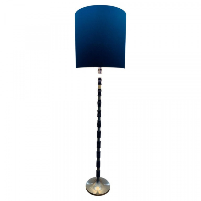 1970s Brushed Chrome & Cobalt Blue Glass Floor Lamp