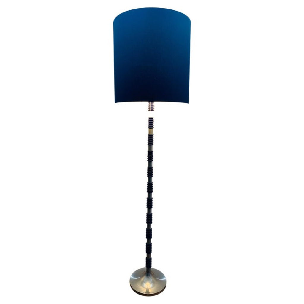 1970s Brushed Chrome & Cobalt Blue Glass Floor Lamp