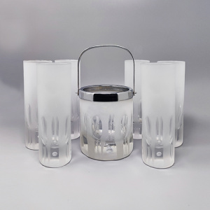 1960 Ice Bucket with 6 Glasses in Hand Cut Lead Crystal by Kristal. Made in Italy