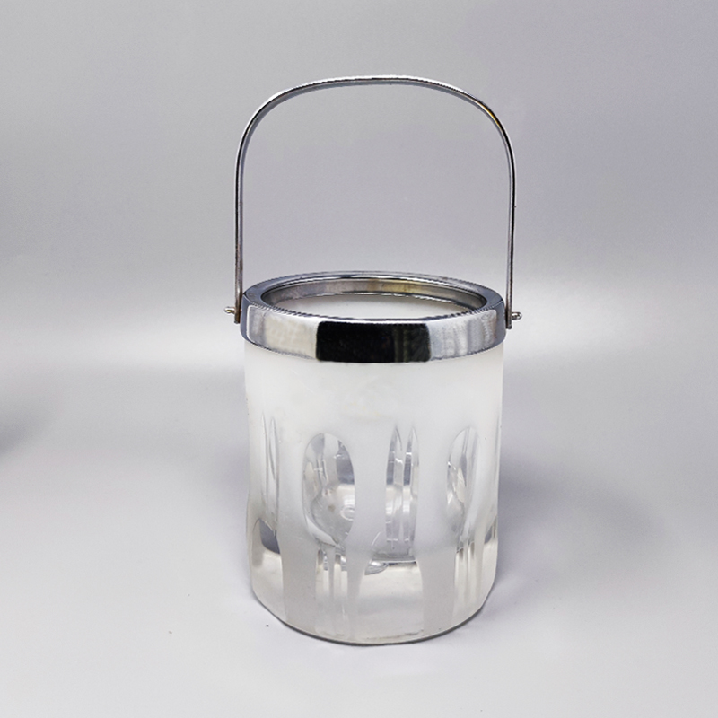 1960 Ice Bucket with 6 Glasses in Hand Cut Lead Crystal by Kristal. Made in Italy