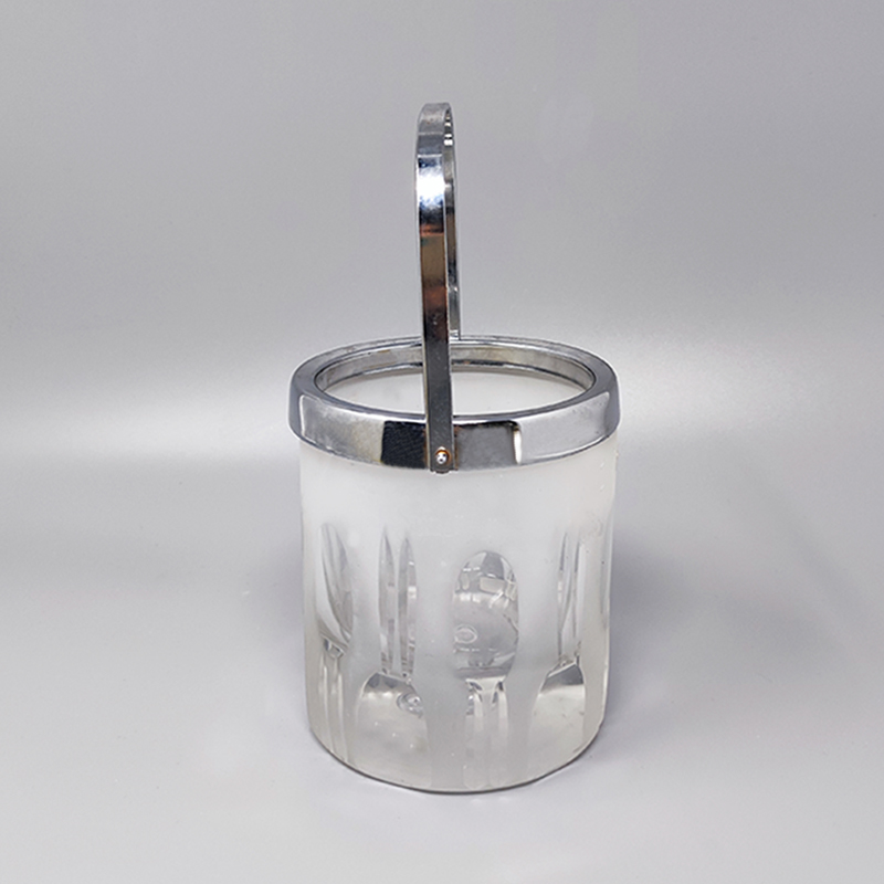 1960 Ice Bucket with 6 Glasses in Hand Cut Lead Crystal by Kristal. Made in Italy