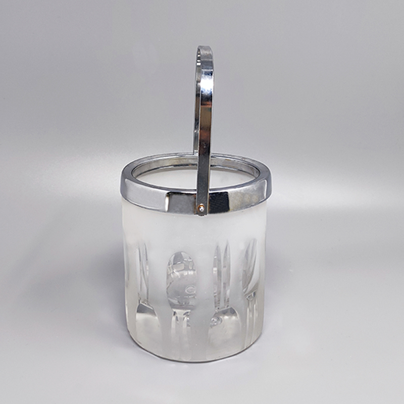 1960 Ice Bucket with 6 Glasses in Hand Cut Lead Crystal by Kristal. Made in Italy