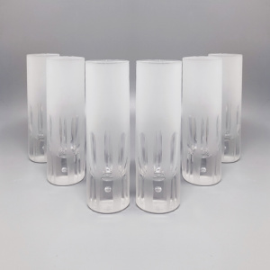 1960 Ice Bucket with 6 Glasses in Hand Cut Lead Crystal by Kristal. Made in Italy