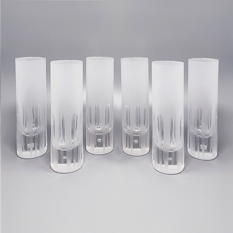 1960 Ice Bucket with 6 Glasses in Hand Cut Lead Crystal by Kristal. Made in Italy