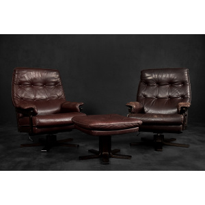 Vintage Mid-Century Scandinavian Modern Brown Leather Executive Swivel Chair, 1970s