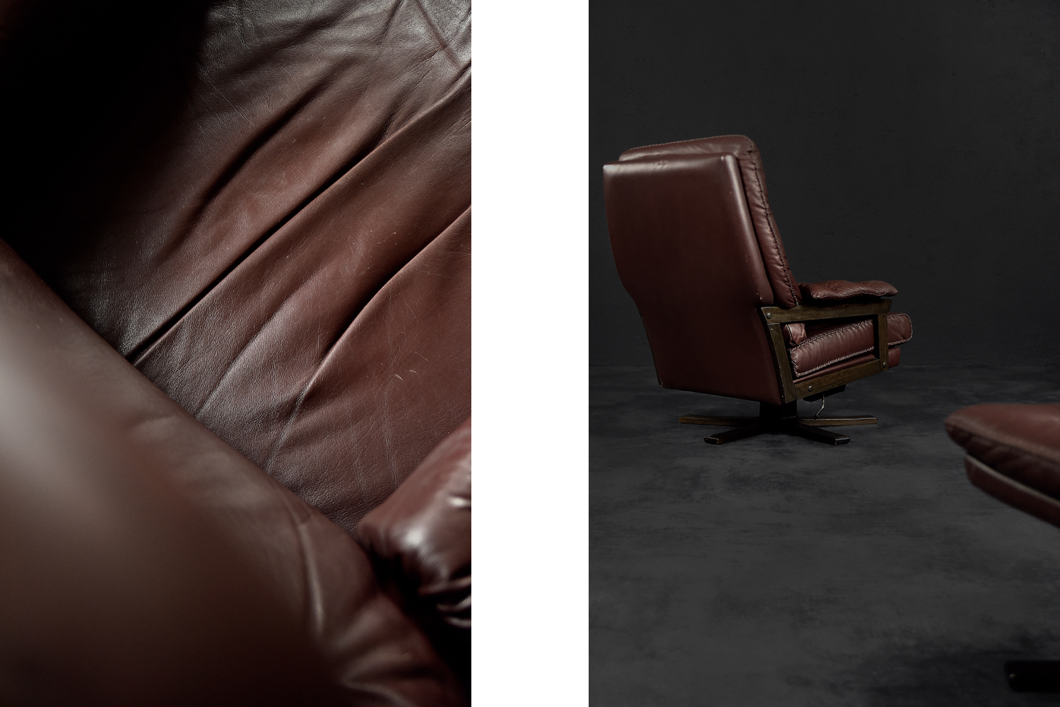 Vintage Mid-Century Scandinavian Modern Brown Leather Executive Swivel Chair & Ottoman, 1970s