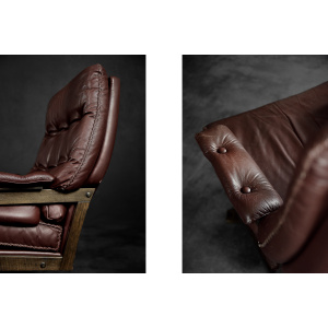Vintage Mid-Century Scandinavian Modern Brown Leather Executive Swivel Chair & Ottoman, 1970s