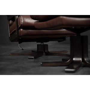 Vintage Mid-Century Scandinavian Modern Brown Leather Executive Swivel Chair & Ottoman, 1970s