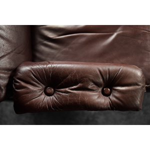 Vintage Mid-Century Scandinavian Modern Brown Leather Executive Swivel Chair & Ottoman, 1970s