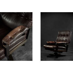 Vintage Mid-Century Scandinavian Modern Brown Leather Executive Swivel Chair, 1970s