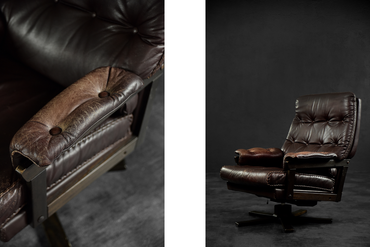 Vintage Mid-Century Scandinavian Modern Brown Leather Executive Swivel Chair, 1970s