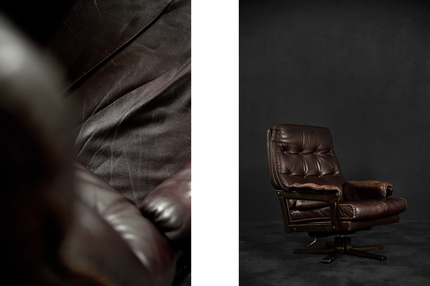 Vintage Mid-Century Scandinavian Modern Brown Leather Executive Swivel Chair, 1970s
