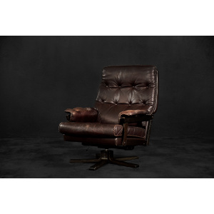 Vintage Mid-Century Scandinavian Modern Brown Leather Executive Swivel Chair, 1970s