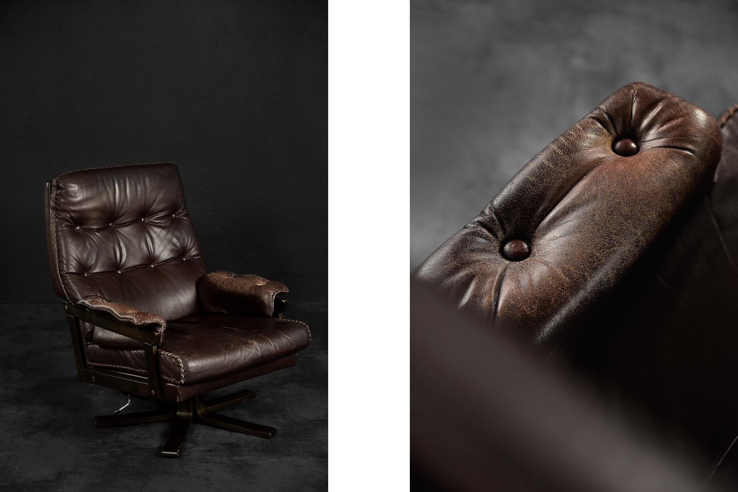 Vintage Mid-Century Scandinavian Modern Brown Leather Executive Swivel Chair, 1970s