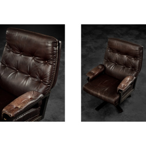 Vintage Mid-Century Scandinavian Modern Brown Leather Executive Swivel Chair, 1970s