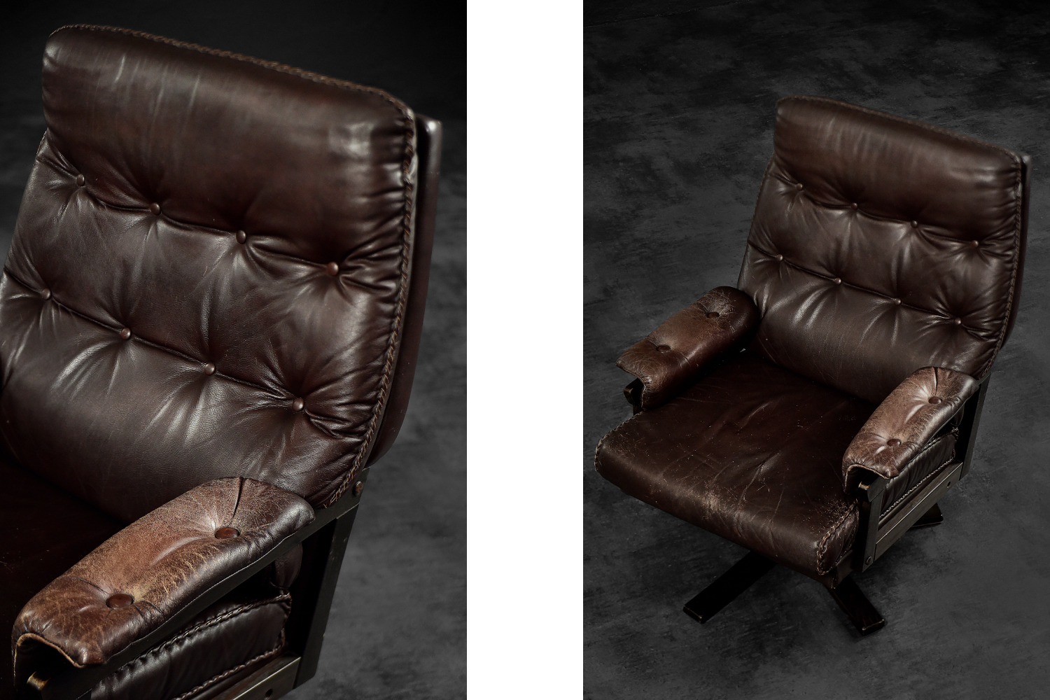 Vintage Mid-Century Scandinavian Modern Brown Leather Executive Swivel Chair, 1970s