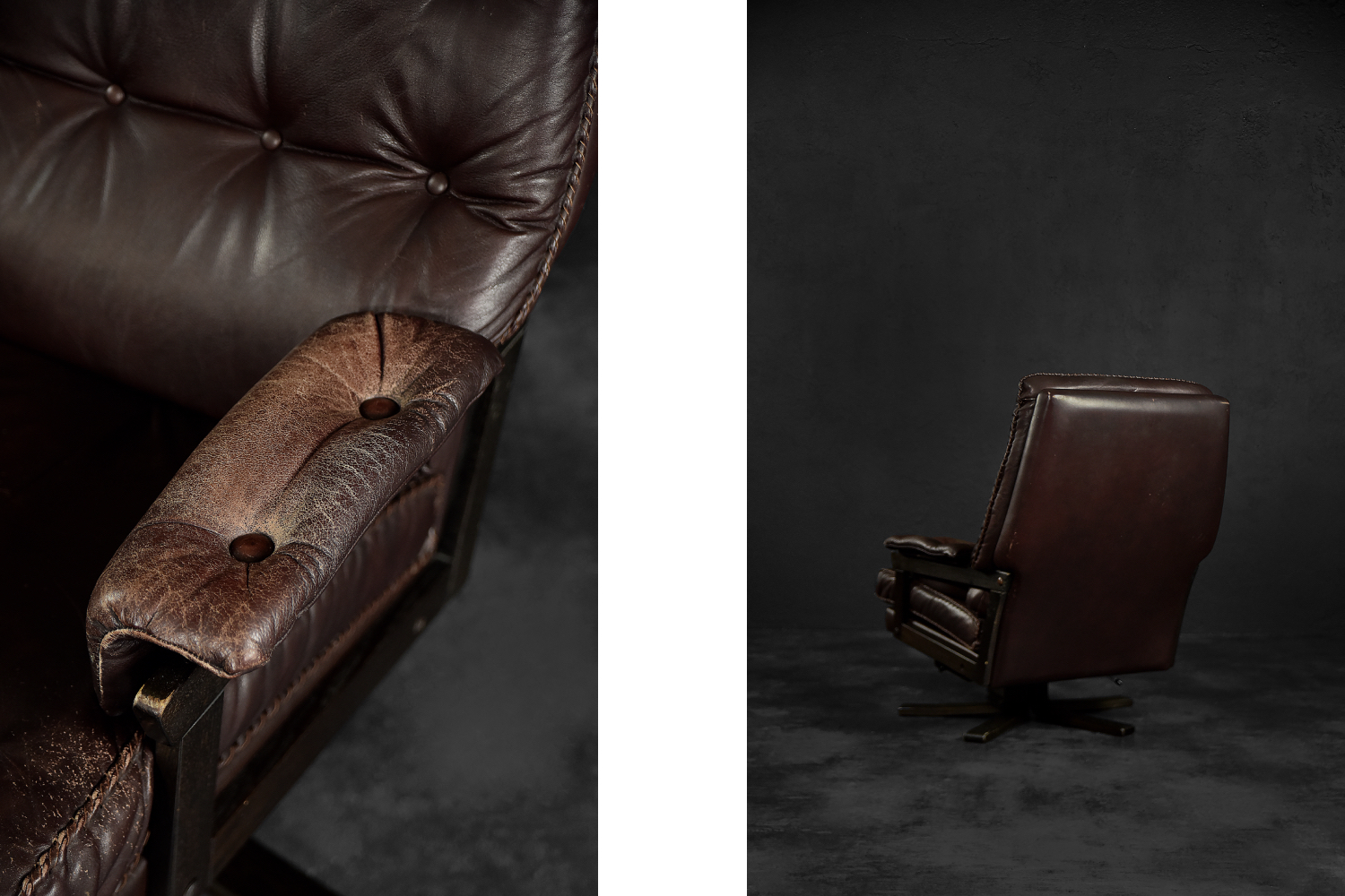 Vintage Mid-Century Scandinavian Modern Brown Leather Executive Swivel Chair, 1970s