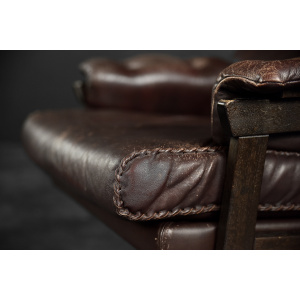 Vintage Mid-Century Scandinavian Modern Brown Leather Executive Swivel Chair, 1970s