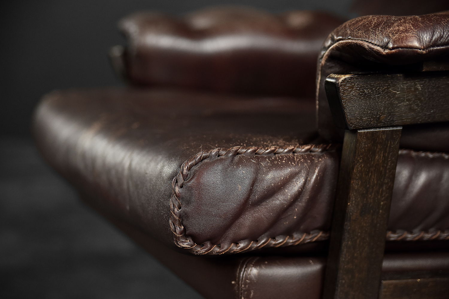 Vintage Mid-Century Scandinavian Modern Brown Leather Executive Swivel Chair, 1970s
