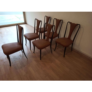 Mid-Century Modern Classical Leather Dining Chairs by Vittorio Dassi, Set of 6