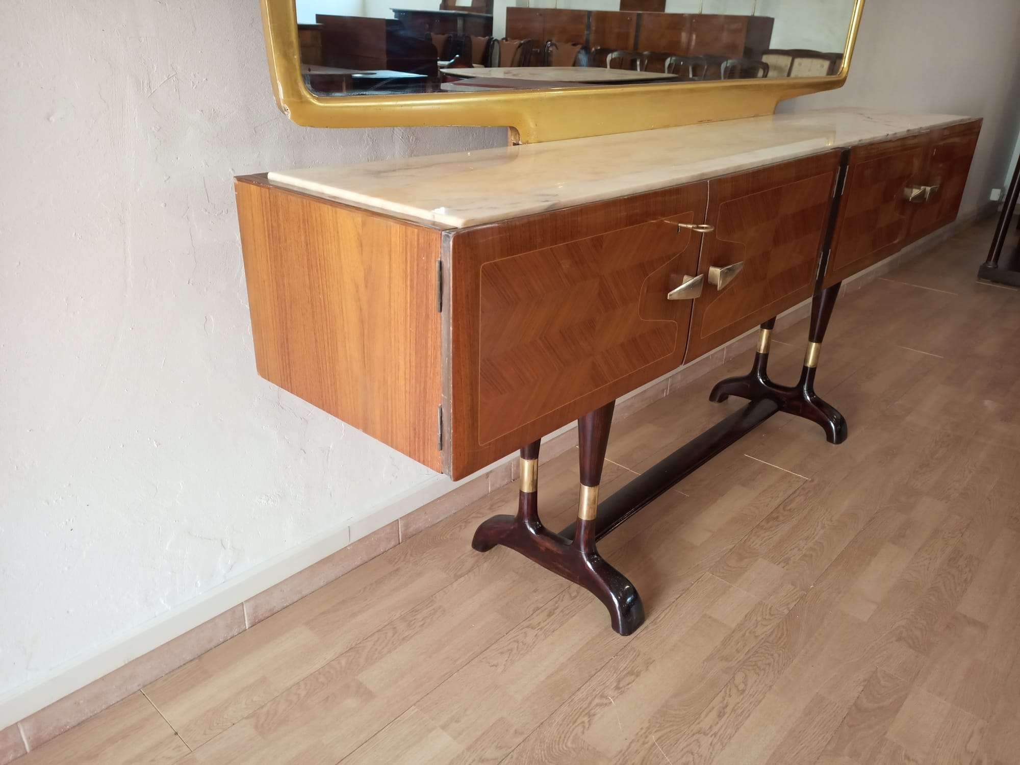 Mid-Century Italian Modern Sideboard With Golden Mirror by Vittorio Dassi for Cecchini