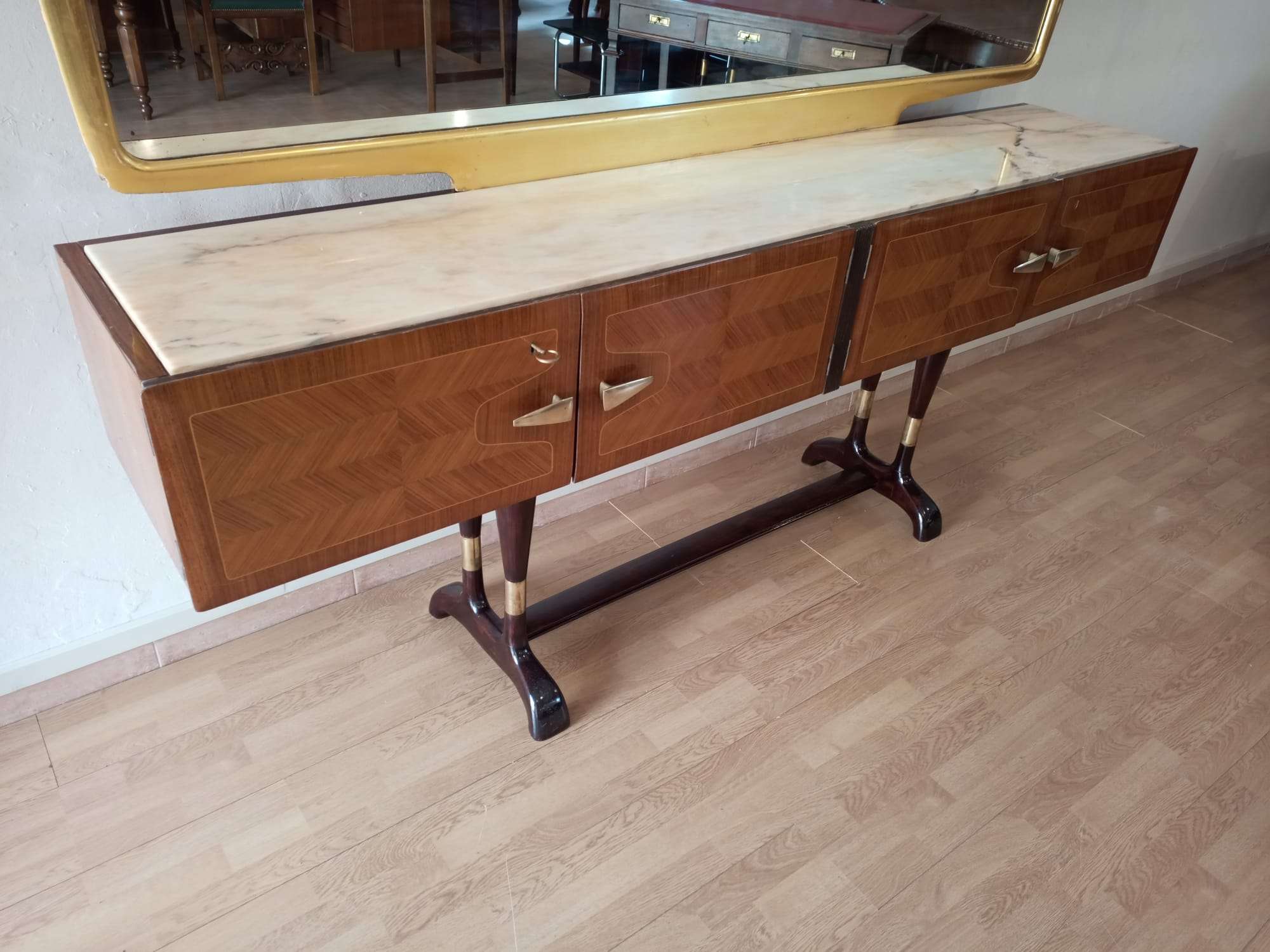 Mid-Century Italian Modern Sideboard With Golden Mirror by Vittorio Dassi for Cecchini