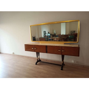 Mid-Century Italian Modern Sideboard With Golden Mirror by Vittorio Dassi for Cecchini