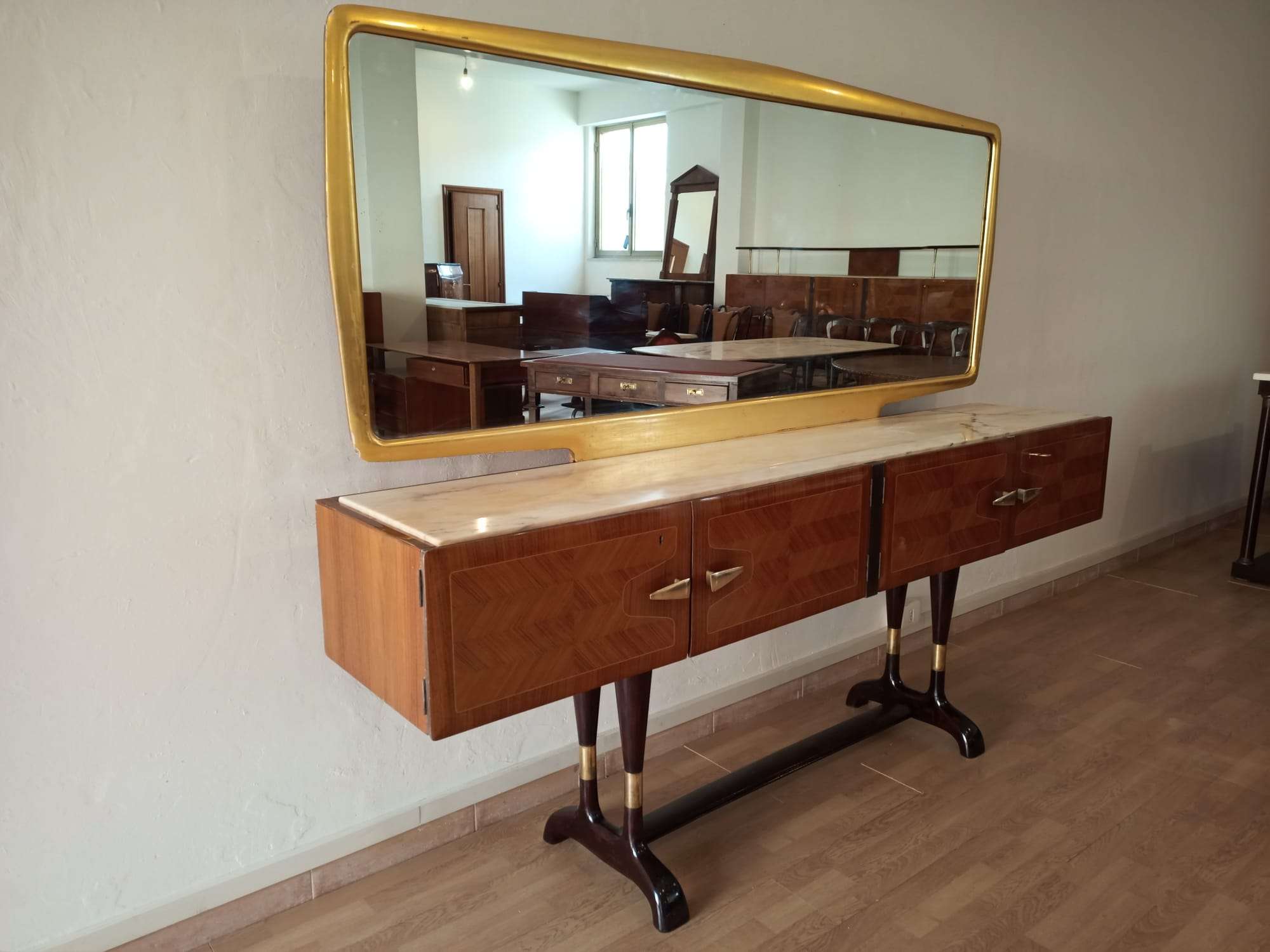 Mid-Century Italian Modern Sideboard With Golden Mirror by Vittorio Dassi for Cecchini