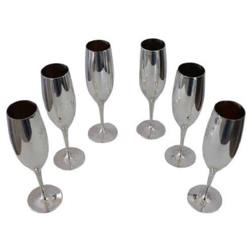 Set Of 6 Vintage Silver Plated Flute Glasses