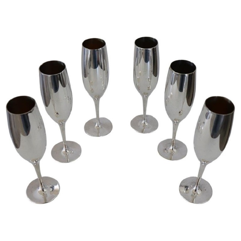 Set Of 6 Vintage Silver Plated Flute Glasses