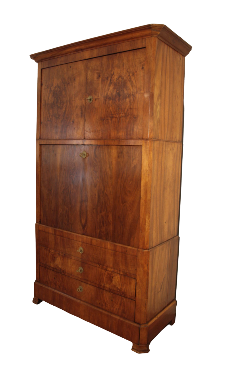 Nineteenth century secretaire in solid oak and walnut root