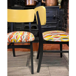 1950's Retro tufted jacquard upholstered dining chairs