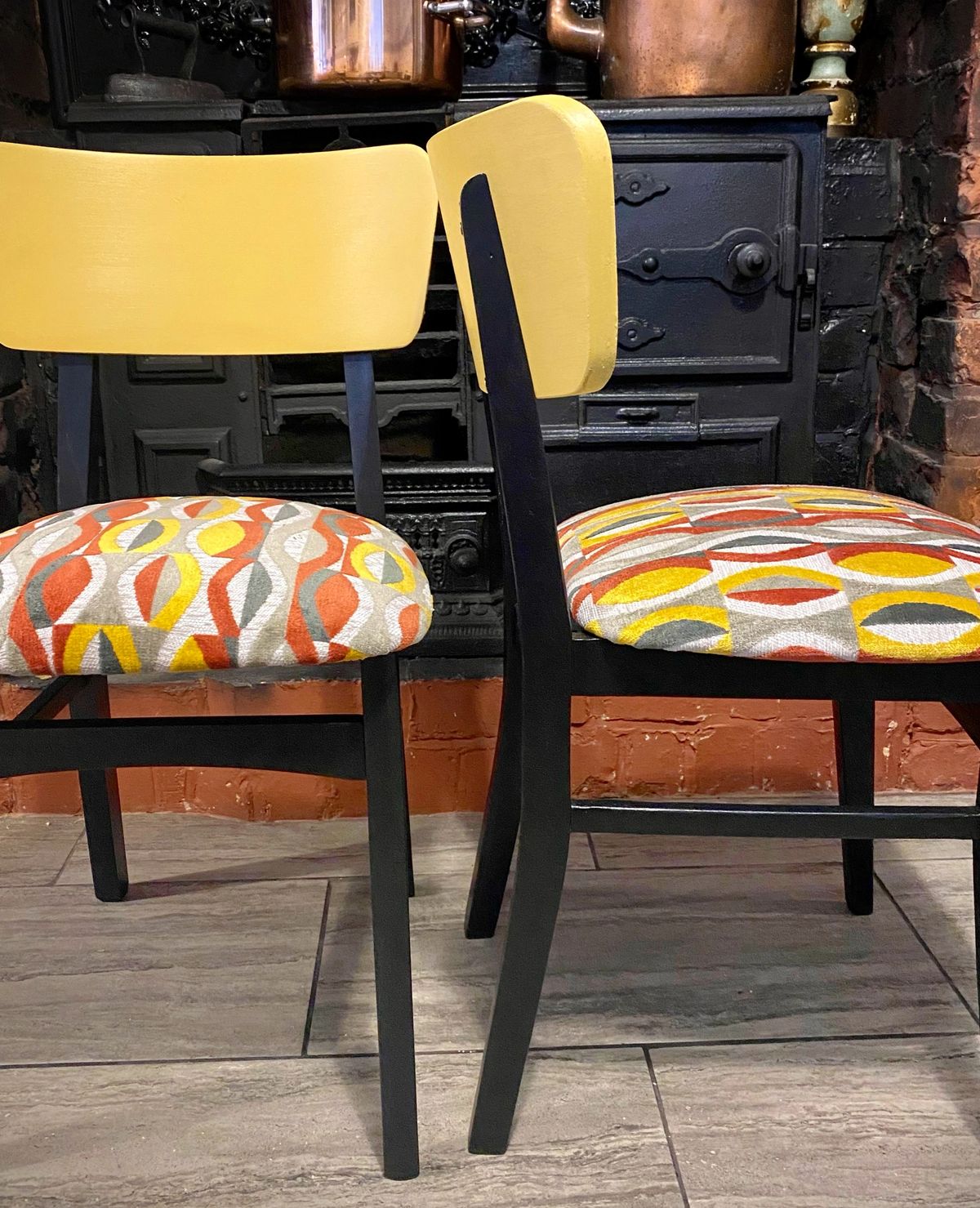 1950's Retro tufted jacquard upholstered dining chairs