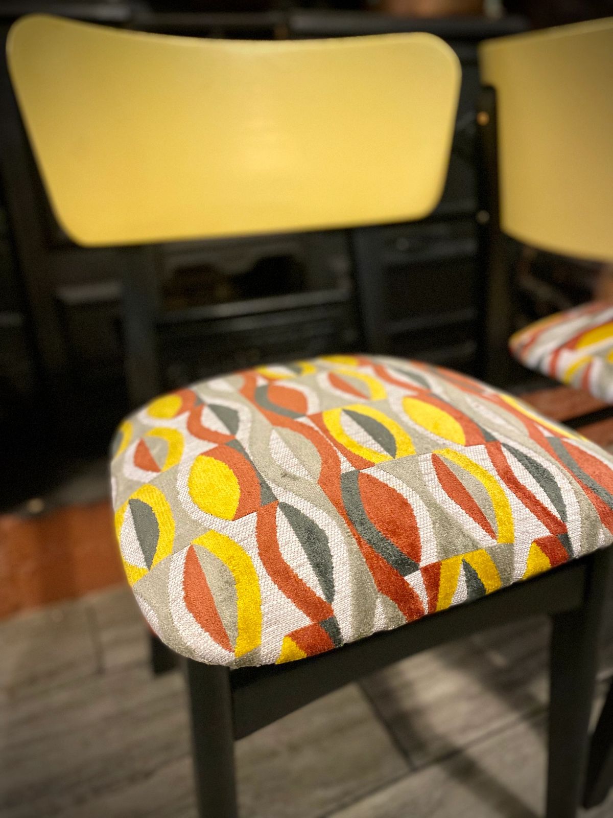 1950's Retro tufted jacquard upholstered dining chairs