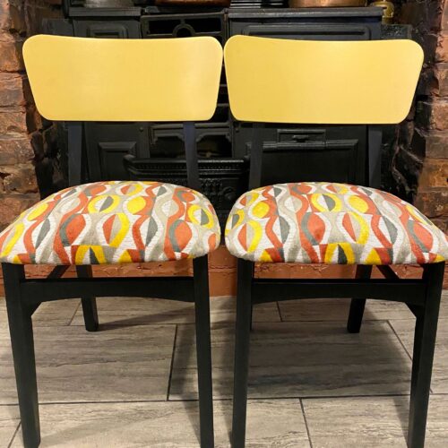1950's Retro tufted jacquard upholstered dining chairs