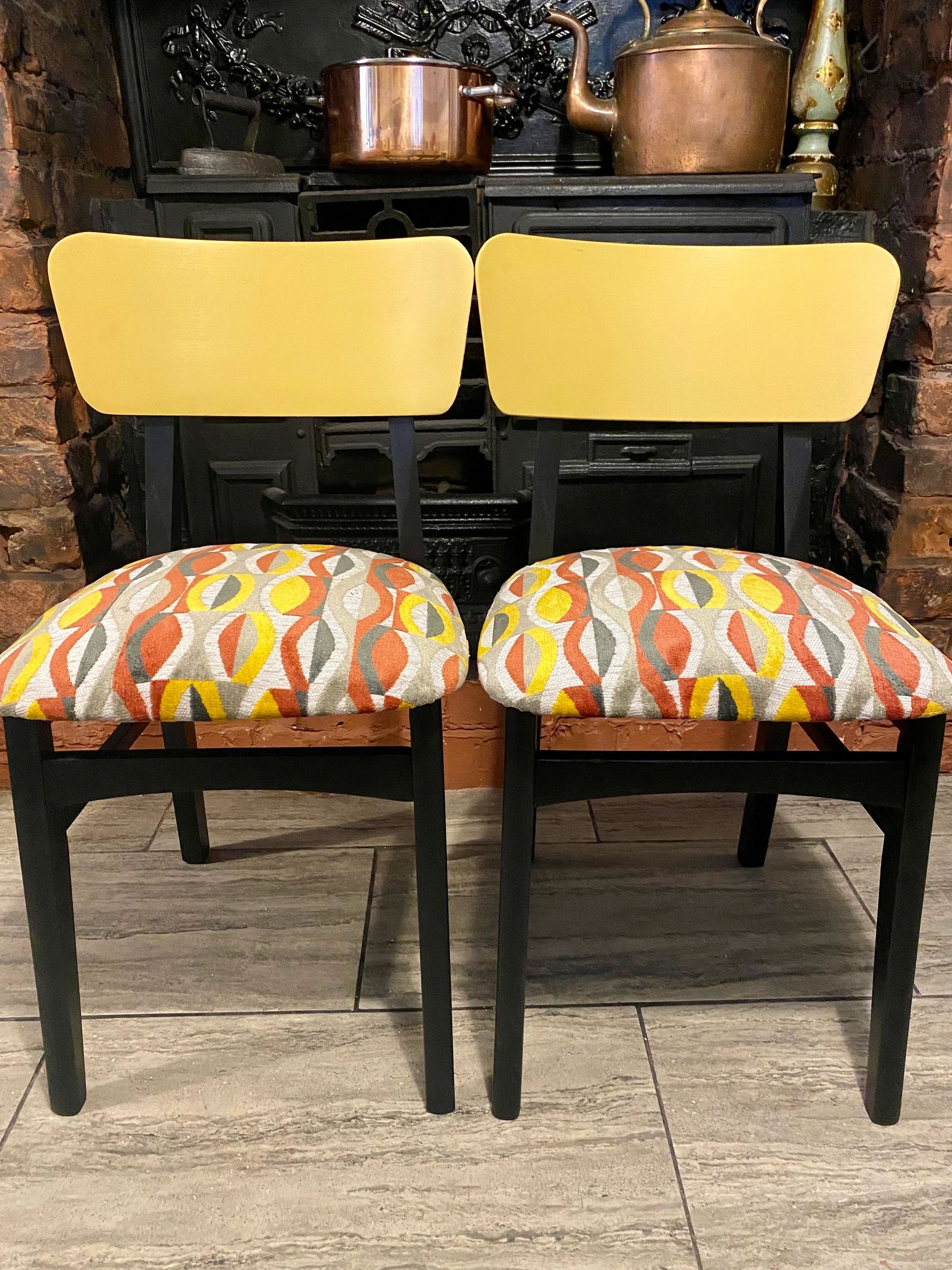 1950's Retro tufted jacquard upholstered dining chairs